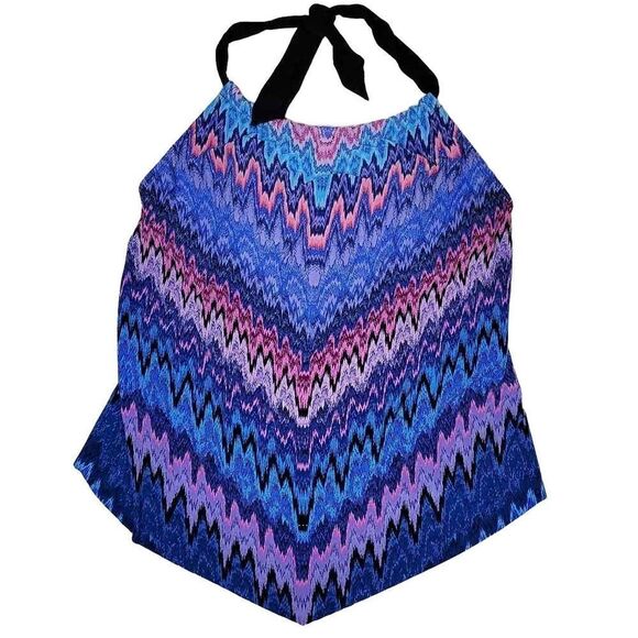 Aqua Green High Neck Angled Tankini Top Multicolor Size Large - Picture 4 of 13